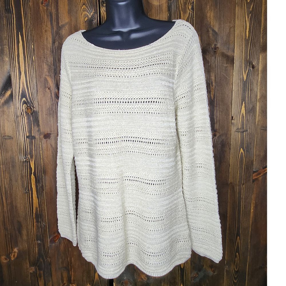 NWT Madison Womans pullover Knit Sweater Large Beige‎ Long Sleeve